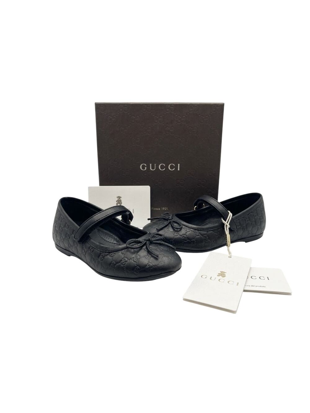 Gucci Guccissima GG Black Mary Jane Ballet Flats Girls US 10 / EU 27 Leather